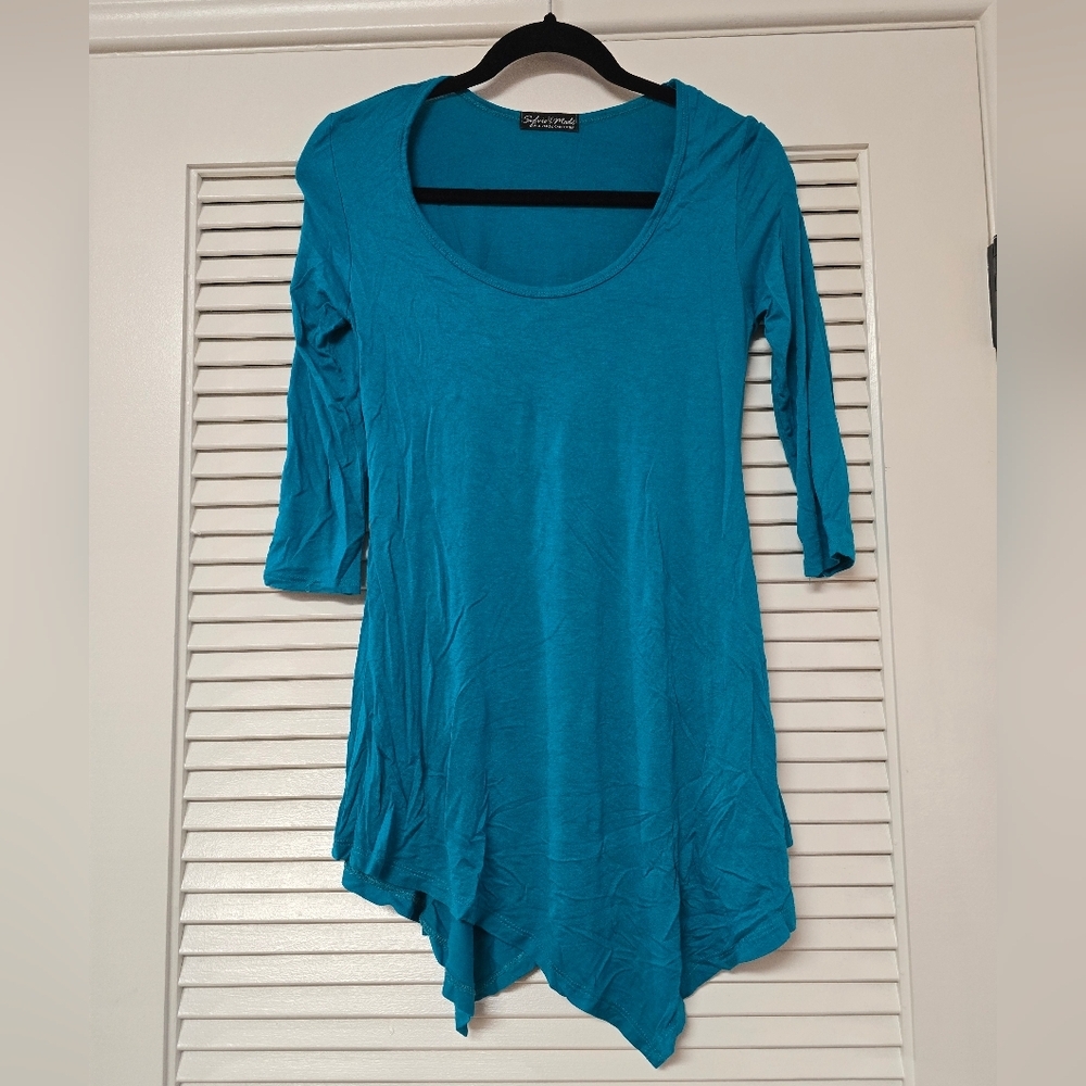 Sylvie Mado - Lightweight Turquoise 3/4 Sleeve Tunic Top